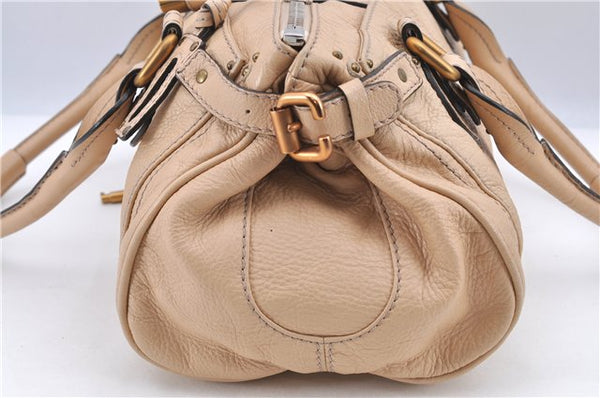 Authentic Chloe Paddington Leather Shoulder Hand Bag Beige Ivory H9512