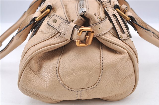 Authentic Chloe Paddington Leather Shoulder Hand Bag Beige Ivory H9512