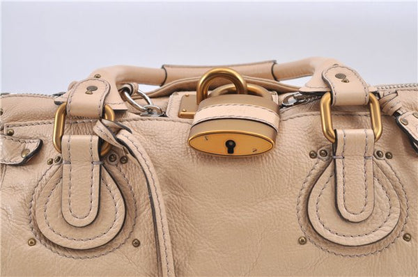 Authentic Chloe Paddington Leather Shoulder Hand Bag Beige Ivory H9512