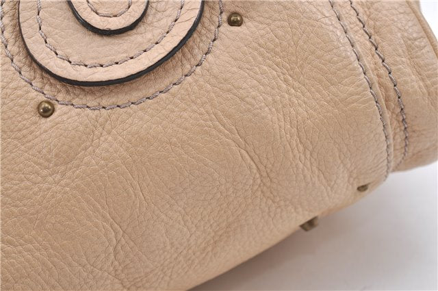 Authentic Chloe Paddington Leather Shoulder Hand Bag Beige Ivory H9512