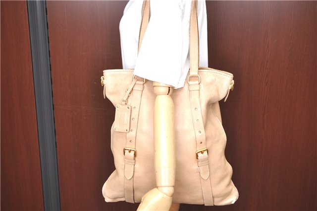 Authentic PRADA Leather Shoulder Tote Bag Beige H9521