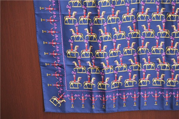 Authentic HERMES Carre 90 Scarf "LES ARTIFICIERS" Silk Navy Blue H9526