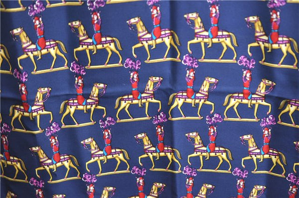 Authentic HERMES Carre 90 Scarf "LES ARTIFICIERS" Silk Navy Blue H9526