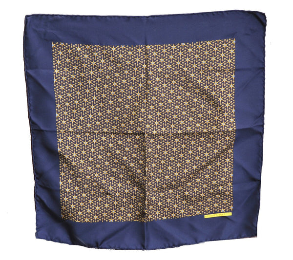 Auth HERMES Petit Carre 40 Scarf Handkerchief Star Motif Silk Navy Blue H9527