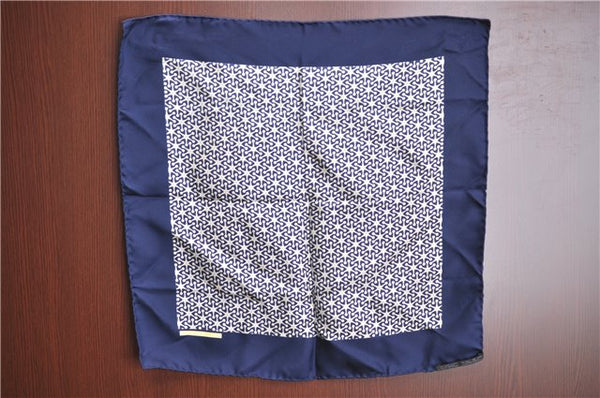 Auth HERMES Petit Carre 40 Scarf Handkerchief Star Motif Silk Navy Blue H9527