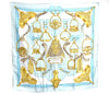 Authentic HERMES Carre 90 Scarf "ETRIERS" Silk Light Blue H9529