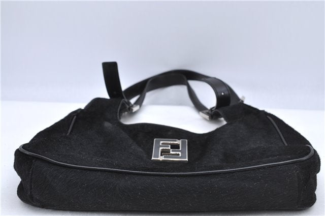 Authentic FENDI Shoulder Hand Bag Purse Unborn Calf Fur Leather Black  H9532