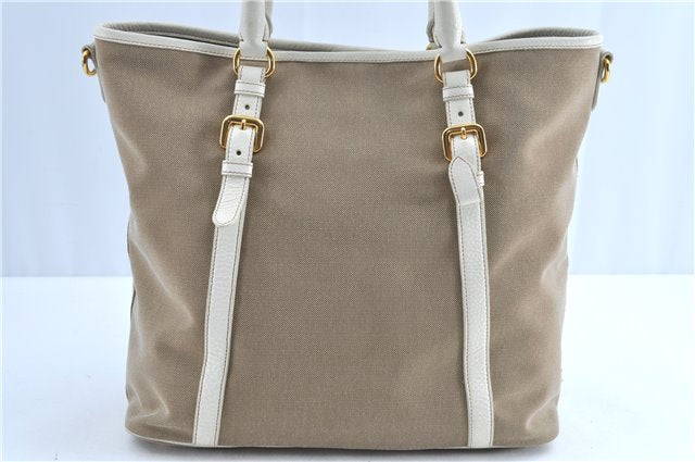 Authentic PRADA Canvas Leather 2Way Shoulder Tote Bag BR4581 Beige White H9533