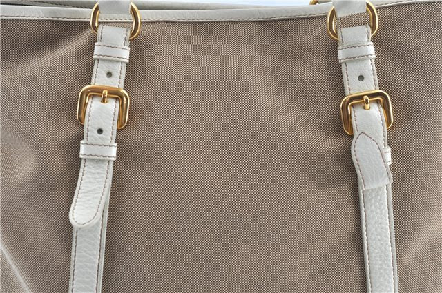 Authentic PRADA Canvas Leather 2Way Shoulder Tote Bag BR4581 Beige White H9533