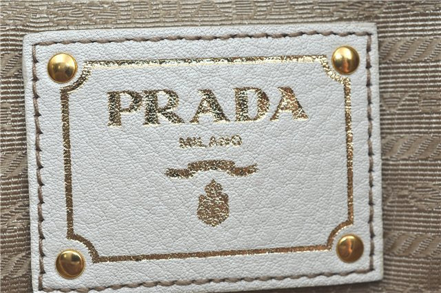 Authentic PRADA Canvas Leather 2Way Shoulder Tote Bag BR4581 Beige White H9533