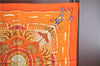 Authentic HERMES Carre 90 Scarf "RAILING" Silk Orange H9535