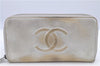 Authentic CHANEL CC Logo CoCo Mark Calf Skin Long Wallet Purse Silver H9537