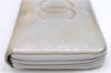 Authentic CHANEL CC Logo CoCo Mark Calf Skin Long Wallet Purse Silver H9537