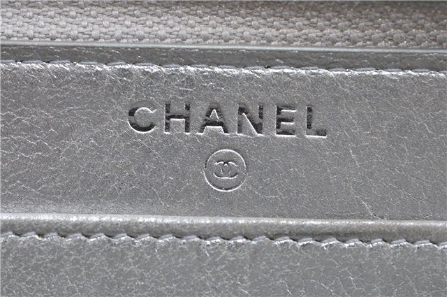 Authentic CHANEL CC Logo CoCo Mark Calf Skin Long Wallet Purse Silver H9537