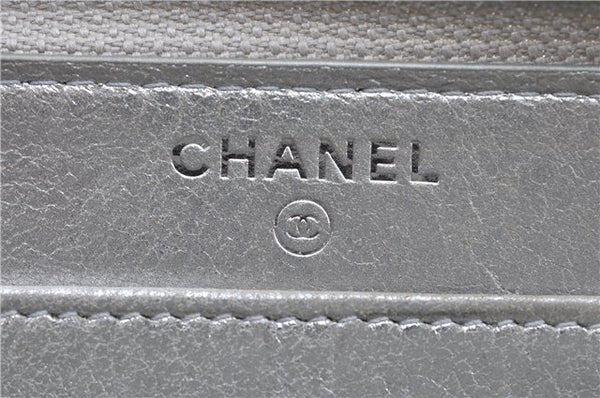 Authentic CHANEL CC Logo CoCo Mark Calf Skin Long Wallet Purse Silver H9537