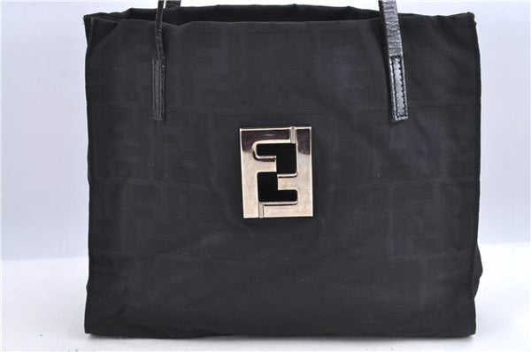 Authentic FENDI Zucca Shoulder Tote Bag Nylon Leather Black H9558