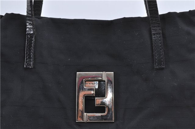 Authentic FENDI Zucca Shoulder Tote Bag Nylon Leather Black H9558