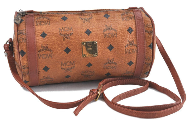 Authentic MCM Visetos Leather Vintage Shoulder Cross Body Bag Purse Brown H9570