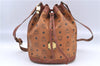 Authentic MCM Visetos Leather Vintage Shoulder Cross Body Bag Brown H9571