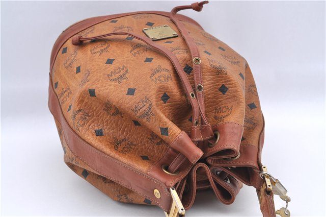 Authentic MCM Visetos Leather Vintage Shoulder Cross Body Bag Brown H9571