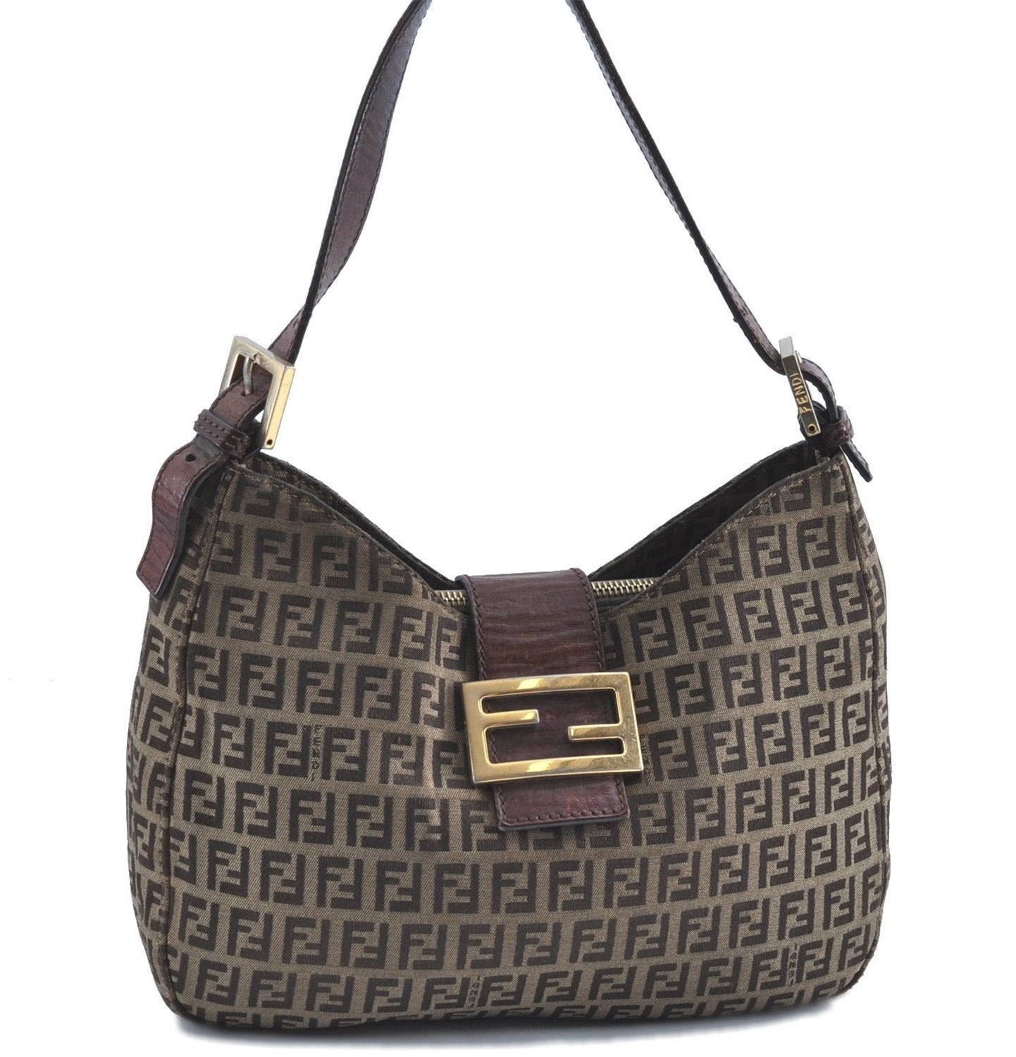 Auth FENDI Zucchino Mamma Baguette Shoulder Hand Bag Canvas Leather Brown H9594