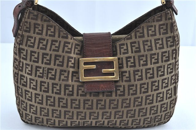 Auth FENDI Zucchino Mamma Baguette Shoulder Hand Bag Canvas Leather Brown H9594