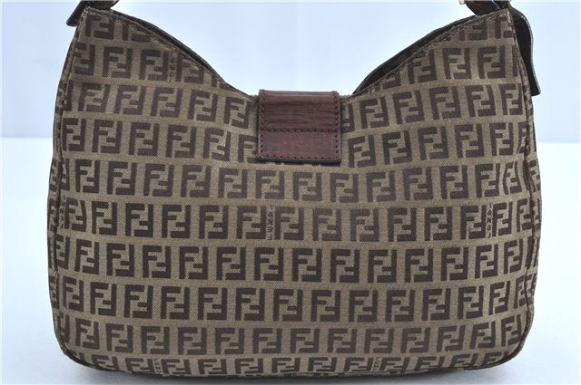 Auth FENDI Zucchino Mamma Baguette Shoulder Hand Bag Canvas Leather Brown H9594