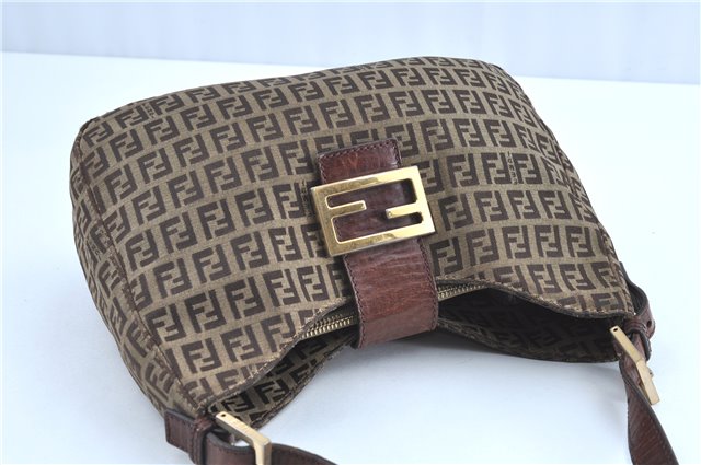 Auth FENDI Zucchino Mamma Baguette Shoulder Hand Bag Canvas Leather Brown H9594