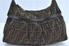 Authentic FENDI Zucca Shoulder Hand Bag Canvas Leather Brown Black H9595