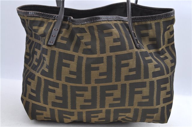 Authentic FENDI Zucca Tote Bag Nylon Leather Brown H9599