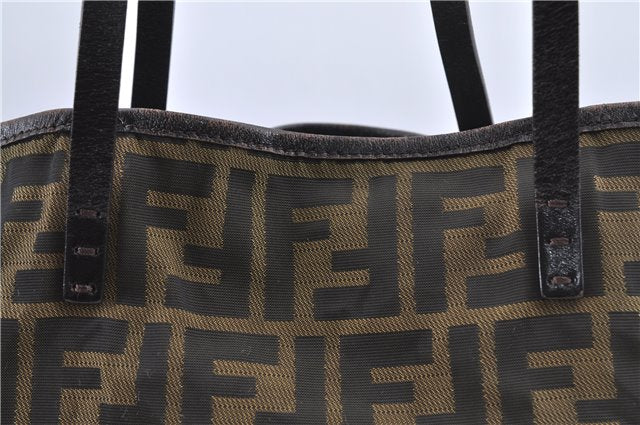 Authentic FENDI Zucca Tote Bag Nylon Leather Brown H9599