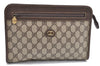 Authentic GUCCI Clutch Hand Bag Purse GG PVC Leather 0141226063 Brown H9612