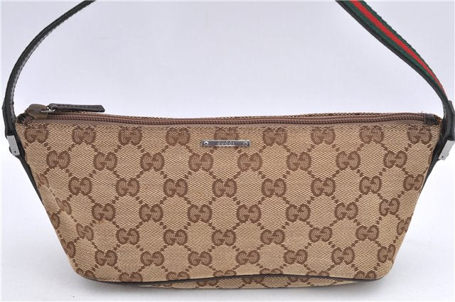 Auth GUCCI Wab Sherry Line Hand Bag Pouch GG Canvas Leather 141809 Brown H9628