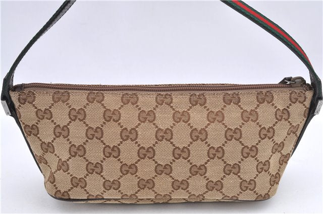 Auth GUCCI Wab Sherry Line Hand Bag Pouch GG Canvas Leather 141809 Brown H9628