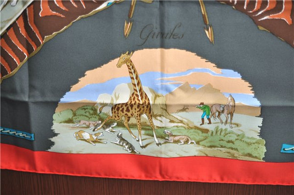 Authentic HERMES Carre 90 Scarf " LA CHASSE en Afrique" Silk Red PB H9629