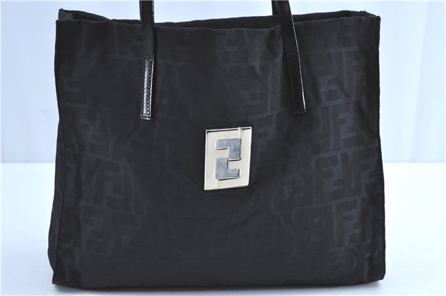 Authentic FENDI Zucca Shoulder Tote Bag Nylon Leather Black H9633