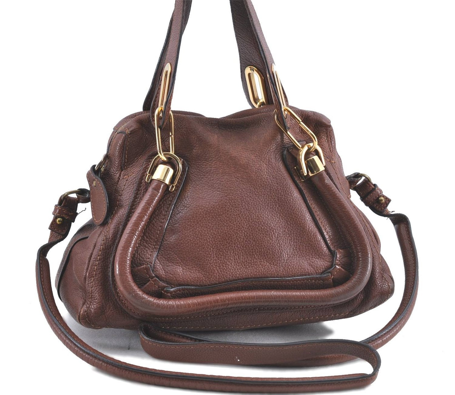 Authentic Chloe Paraty 2Way Shoulder Hand Bag Leather Brown H9634