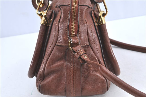 Authentic Chloe Paraty 2Way Shoulder Hand Bag Leather Brown H9634