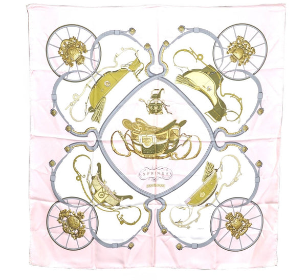 Authentic HERMES Carre 90 Scarf "SPRINGS" Silk Light Pink H9635