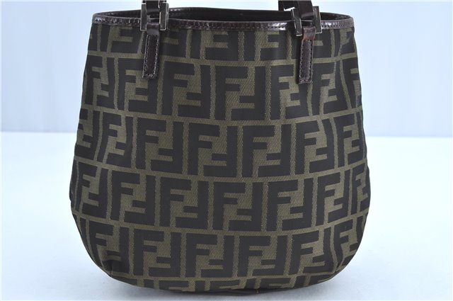 Authentic FENDI Zucca Shoulder Tote Bag Nylon Leather Brown H9646