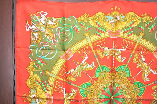 Authentic HERMES Carre 90 Scarf Merry-go-round Motif Silk Red Box H9647