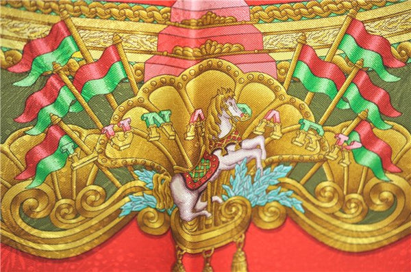 Authentic HERMES Carre 90 Scarf Merry-go-round Motif Silk Red Box H9647