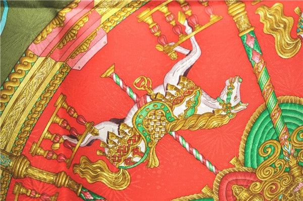 Authentic HERMES Carre 90 Scarf Merry-go-round Motif Silk Red Box H9647