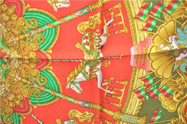 Authentic HERMES Carre 90 Scarf Merry-go-round Motif Silk Red Box H9647