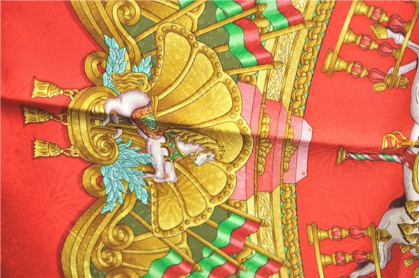 Authentic HERMES Carre 90 Scarf Merry-go-round Motif Silk Red Box H9647