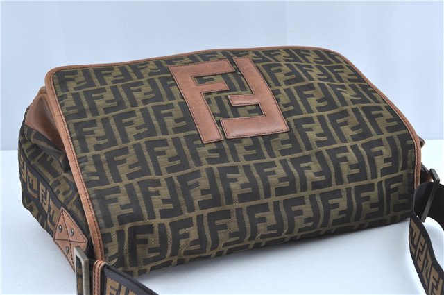 Authentic FENDI Zucca Shoulder Cross Body Bag Nylon Leather Brown H9668