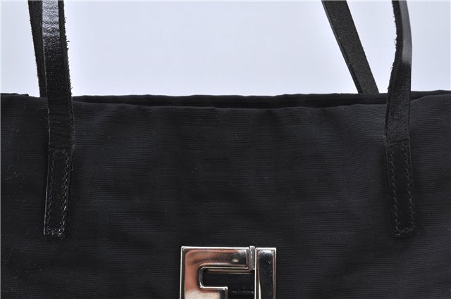 Authentic FENDI Zucca Shoulder Tote Bag Nylon Leather Black H9673