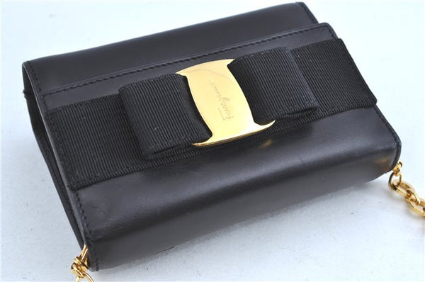 Auth Salvatore Ferragamo Vara Shoulder Cross Body Bag Leather Black SF Box H9674