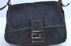 Authentic FENDI Mamma Baguette Shoulder Hand Bag Purse Denim Leather Blue H9681