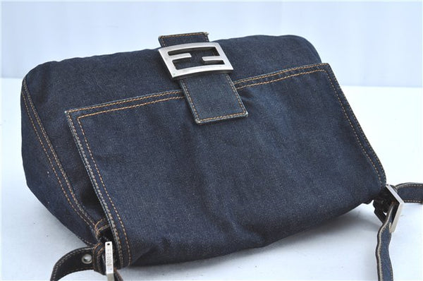 Authentic FENDI Mamma Baguette Shoulder Hand Bag Purse Denim Leather Blue H9681